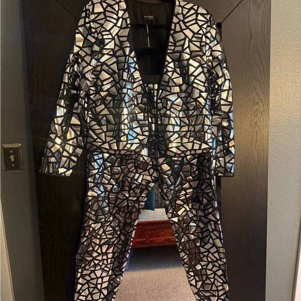 Silver Geometric Patterned Suit